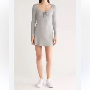 LUSH Ribbed Long Sleeve Sweater Mini Dress Women Size XL Gray NEW